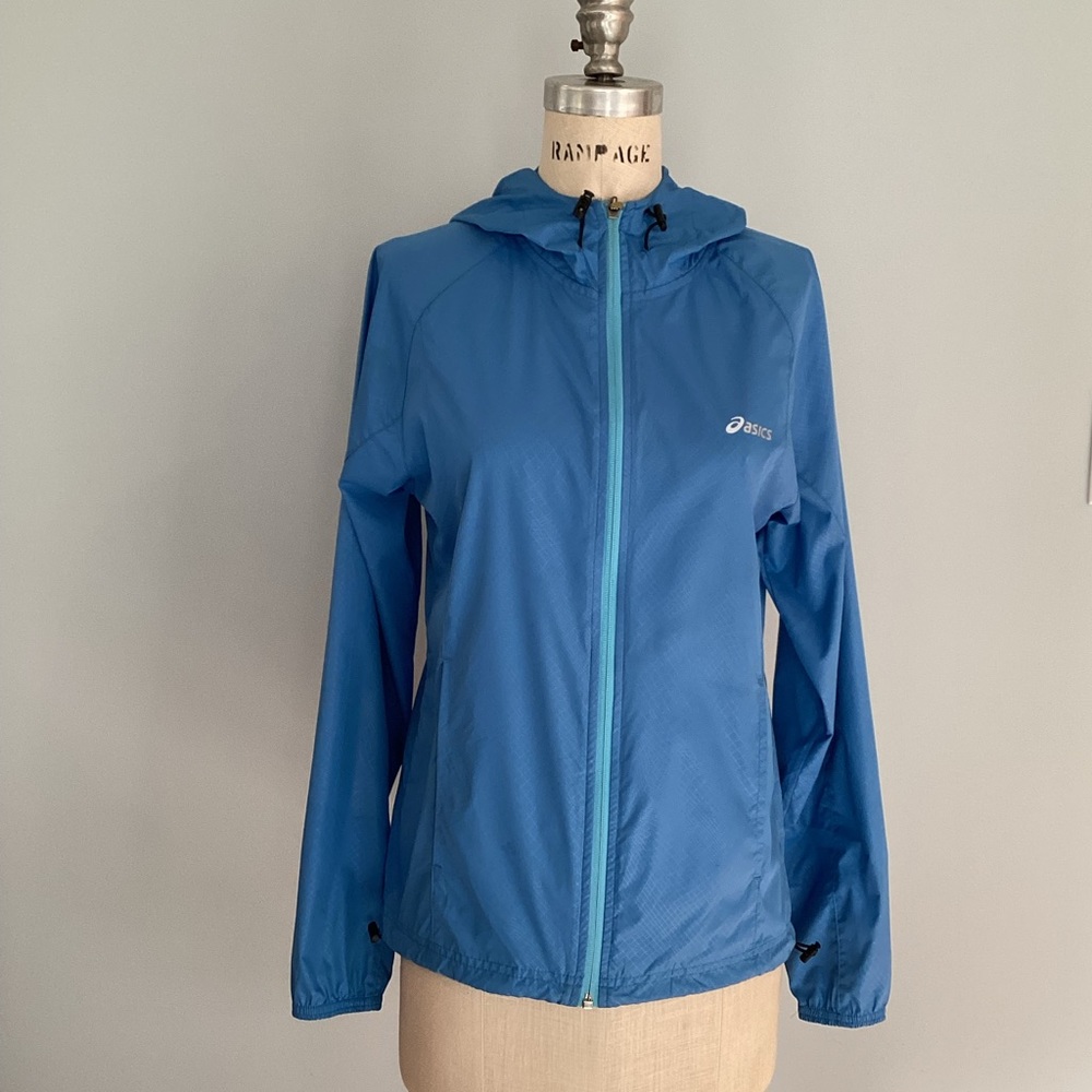ASICS Womens Packable Blue Windbreaker Size Small